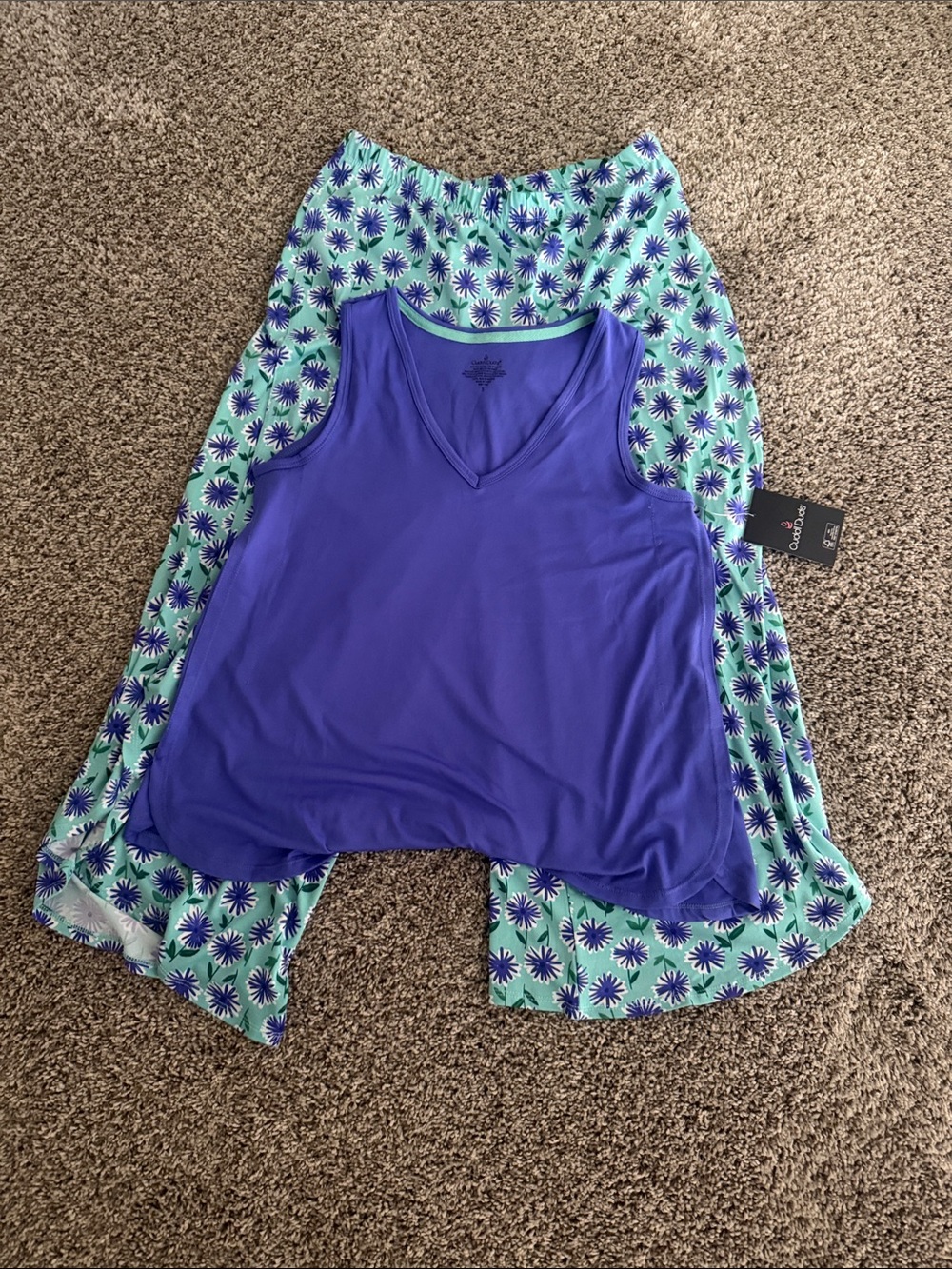 Cuddl Duds Purple Tank with Mint & Purple Floral Sleep Pants